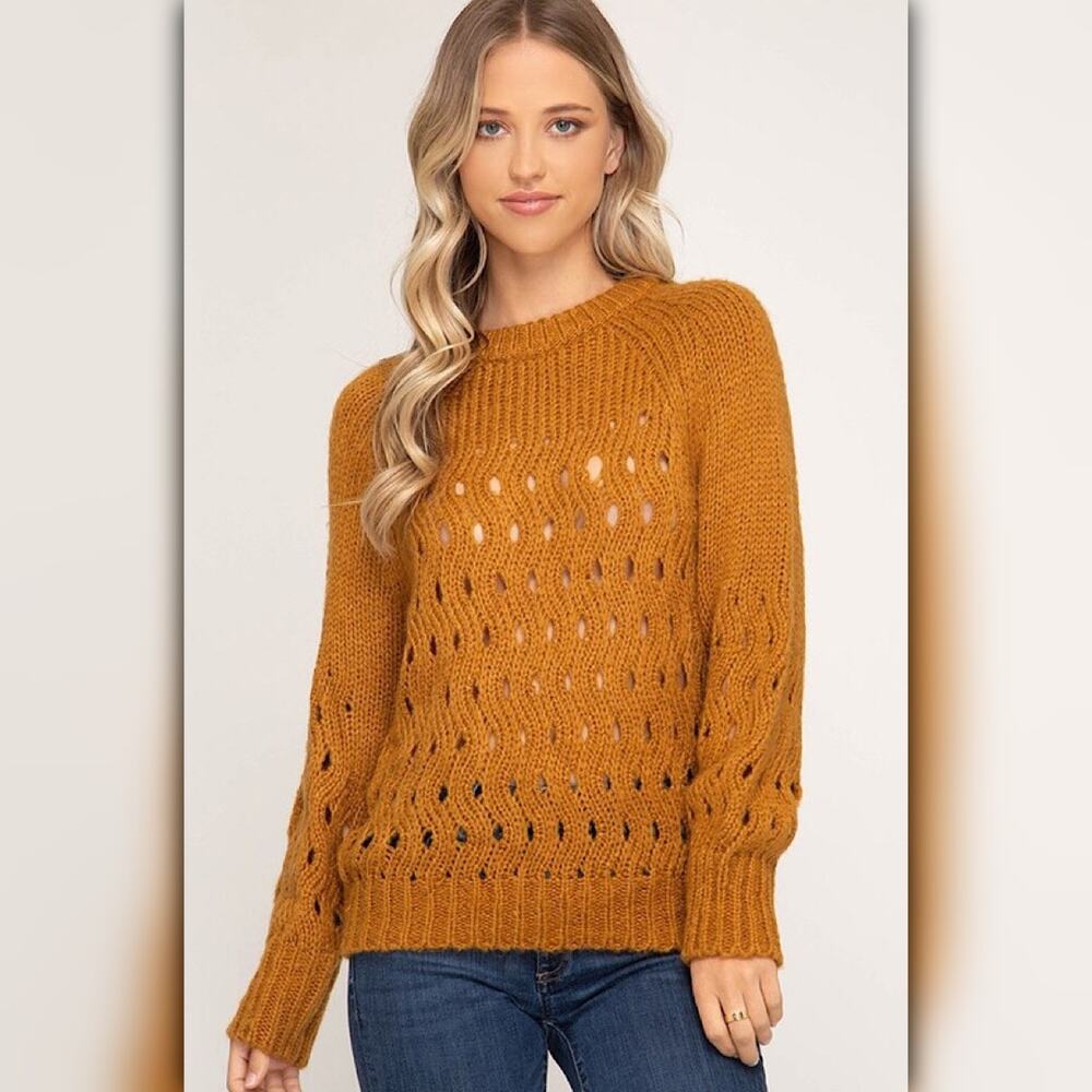 A269 • She & Sky Open Knit Crewneck Sweater